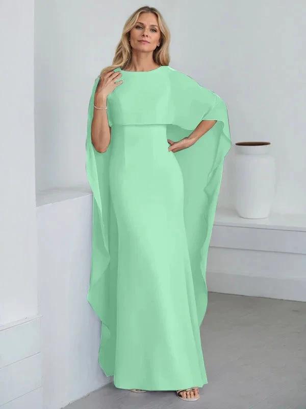 Sheath Scoop Floor-Length Chiffon Mother of the Bride Dress With Cascading Ruffles by Dreamylily