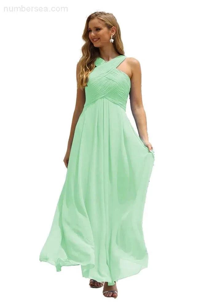 Numbersea Women Halter Chiffon Bridesmaid Dress A-line Long Formal Prom Gown SEA28015 by numbersea