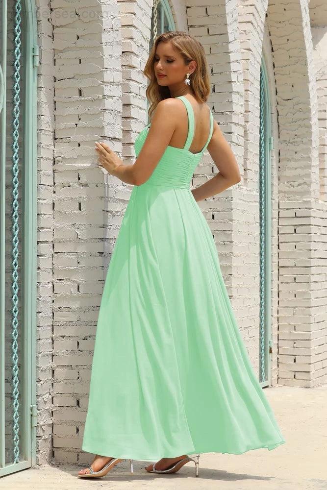 Numbersea Women Halter Chiffon Bridesmaid Dress A-line Long Formal Prom Gown SEA28015 by numbersea