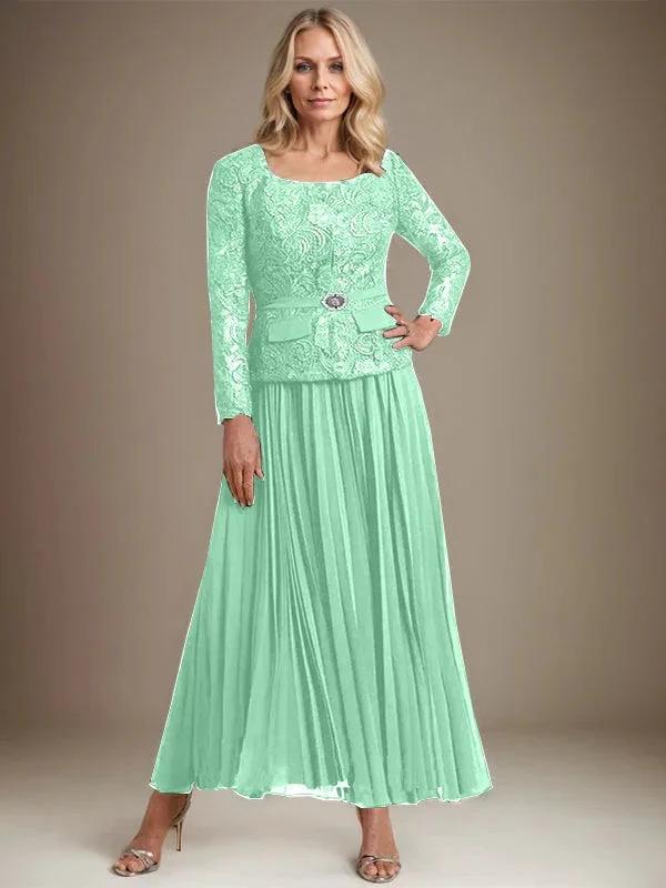 A-line Square Ankle-Length Chiffon Mother of the Bride Dress With Pleated by Dreamylily