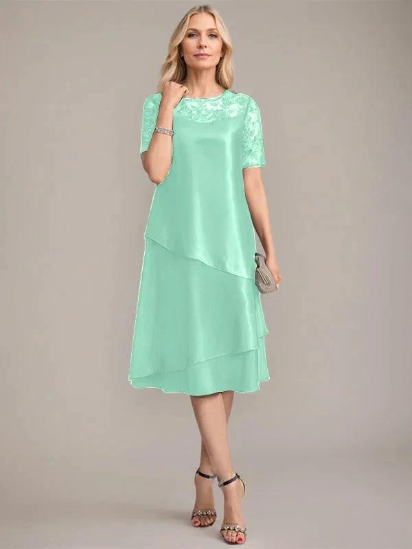 A-Line Scoop Knee-Length Mother of the Bride Dress With Applique &amp; Sequins by Dreamylily