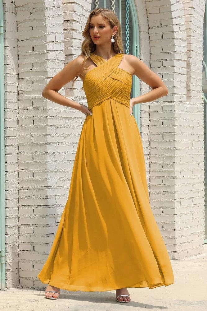 Numbersea Women Halter Chiffon Bridesmaid Dress A-line Long Formal Prom Gown SEA28015 by numbersea