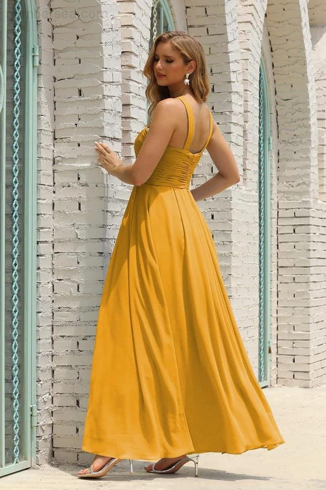 Numbersea Women Halter Chiffon Bridesmaid Dress A-line Long Formal Prom Gown SEA28015 by numbersea