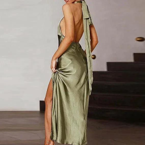Sexy Olive Green Backless Evening Dress Olive Green Gala Dress Y7400 by simplepromdress