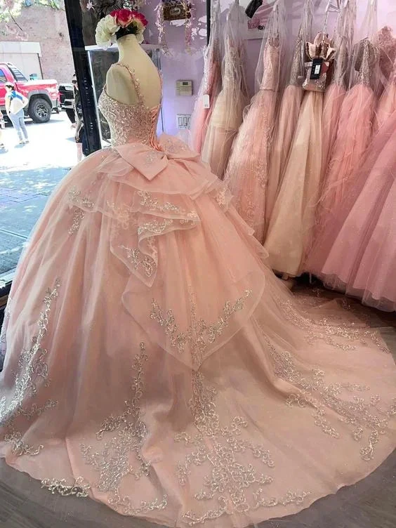 Charming Pink Applique Tulle Ball Gown,Pink Sweet 16 Dress Y5881 by simplepromdress