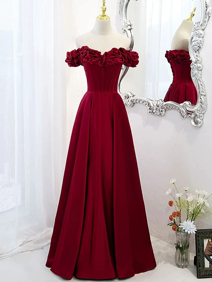 A-Line Off Shoulder Satin Long Prom Dress Satin Evening Dress Y6340 by simplepromdress