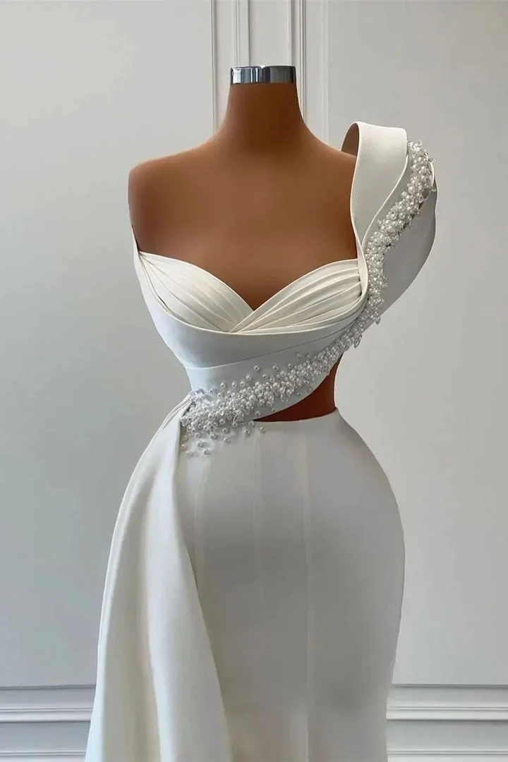 Fabulous One-Shoulder Sweetheart Sleeveless Wedding Dresses With Beads Y1761 by simplepromdress
