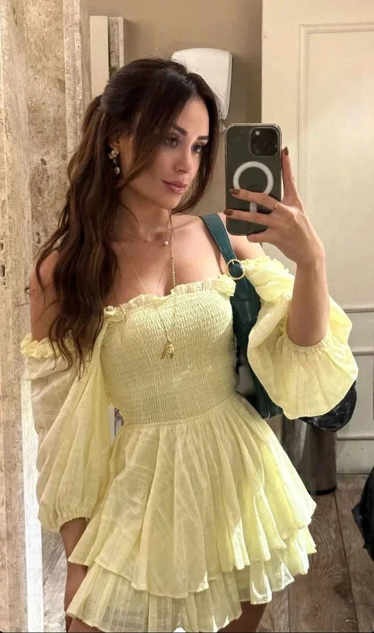 Sweet Yellow Off The Shoulder Homecoming Dress Mini Birthday Dress Y8087 by simplepromdress