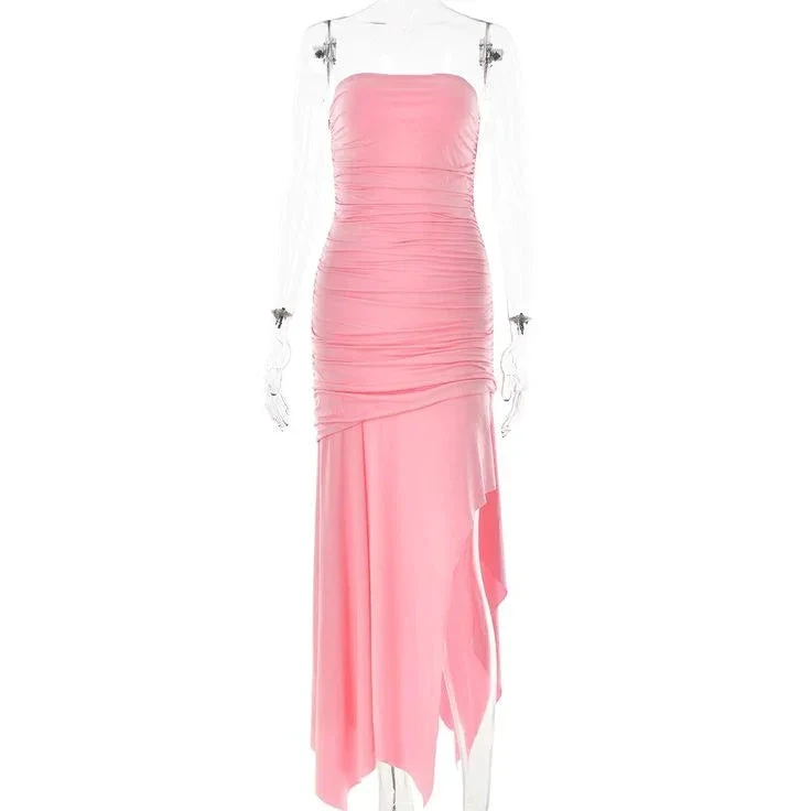 Elegant Woman Strapless High Waist Holiday Beach Dress Sexy Female Tunics Backless Solid Long Party Evening Dresses Y7401 by simplepromdress