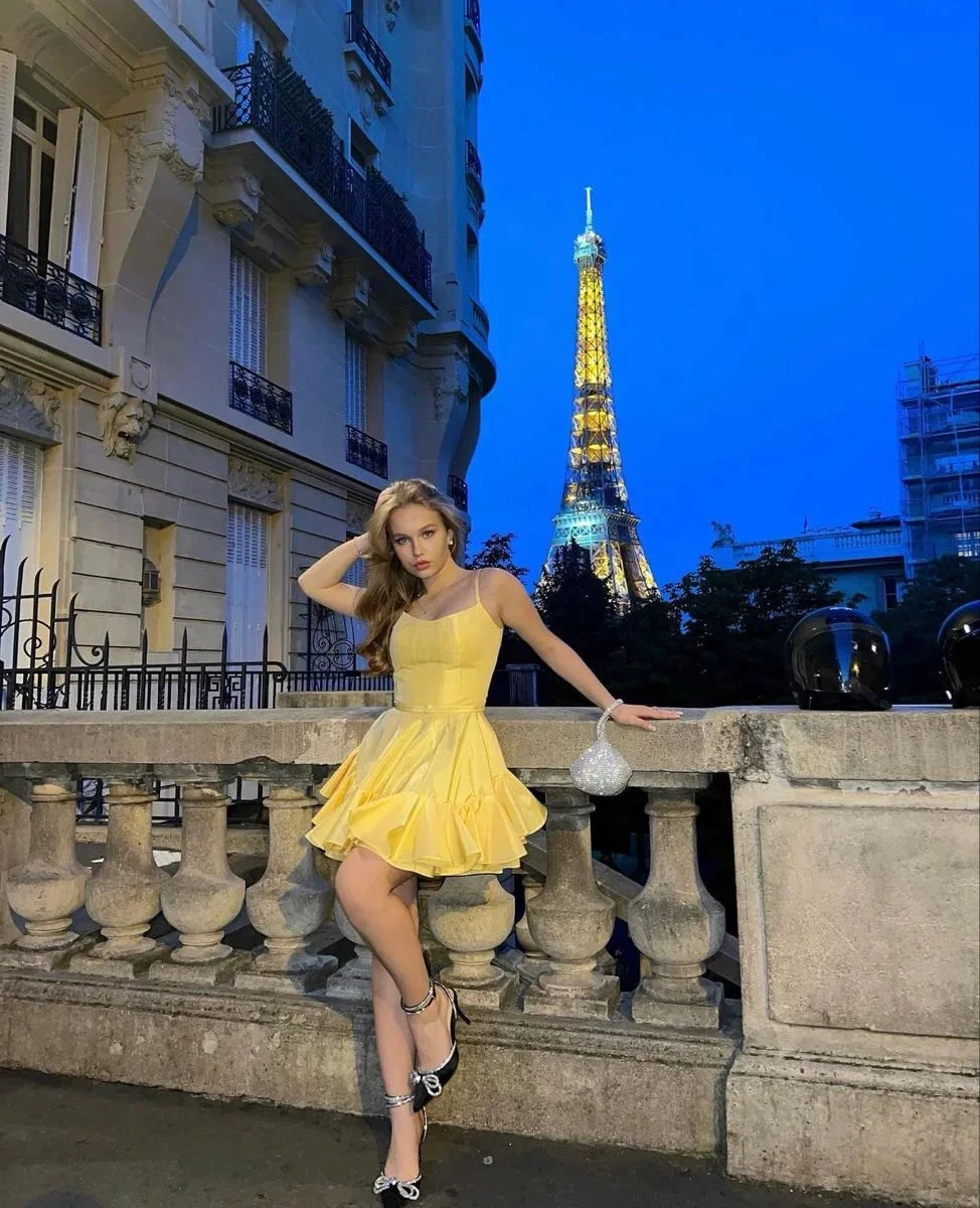 A-line Spaghetti Straps Yellow Homecoming Dress Yellow Graduation Dress For Teen Y2364 by simplepromdress