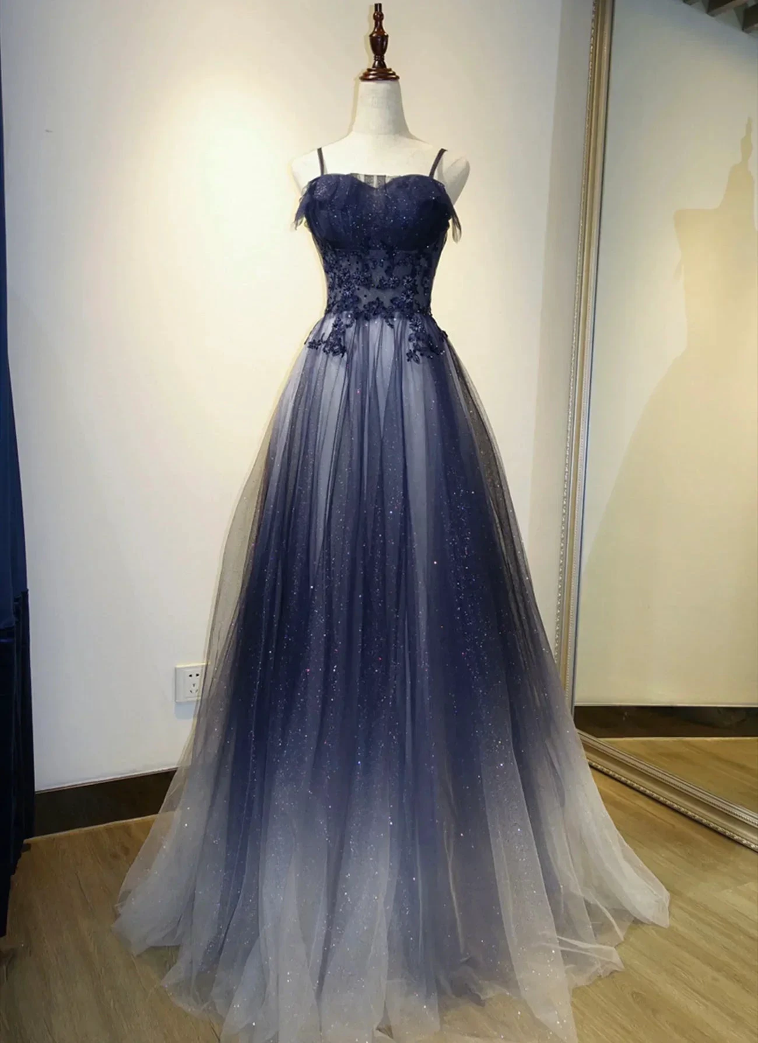 Elegant Gradient Tulle Straps Long Evening Dress, A-Line Tulle Prom Dresses Y1807 by simplepromdress