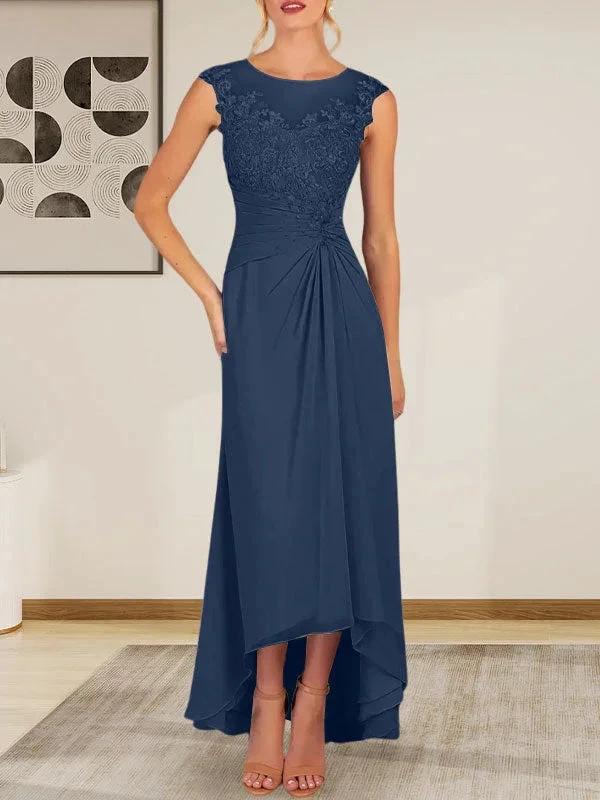 Champagne A-Line Scoop Lace Chiffon Dress by Dreamylily