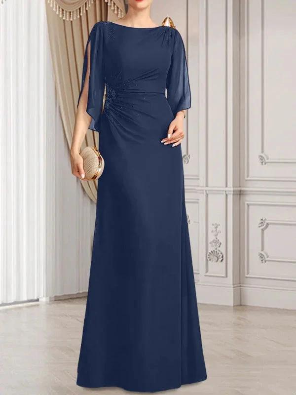 Sheath/Column Scoop Floor-Length Chiffon Mother of the Bride Dress With Pleated Beading by Dreamylily