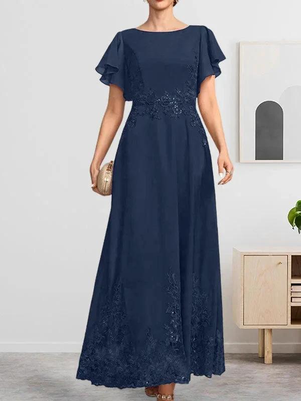 A-line Scoop Ankle-Length Lace Chiffon Mother of the Bride Dress With Sequins by Dreamylily