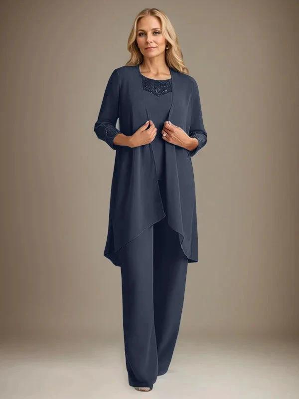 Chiffon Scoop Long Sleeves Mother Of The Bride Pantsuits With Jacket by Dreamylily