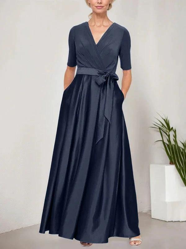 Surplice Neckline Ballgown with Full Satin Skirt &amp; Jersey Bodice by Dreamylily