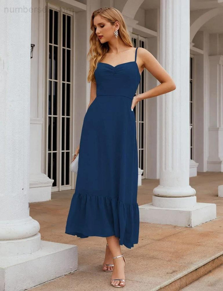 Numbersea Spaghetti Strap Chiffon Bridesmaid Dress Ankle Length Formal A Line Cocktail Party Homecoming Dress for Juniors SEA28028 by numbersea