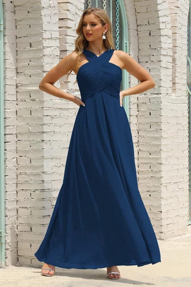 Numbersea Women Halter Chiffon Bridesmaid Dress A-line Long Formal Prom Gown SEA28015 by numbersea