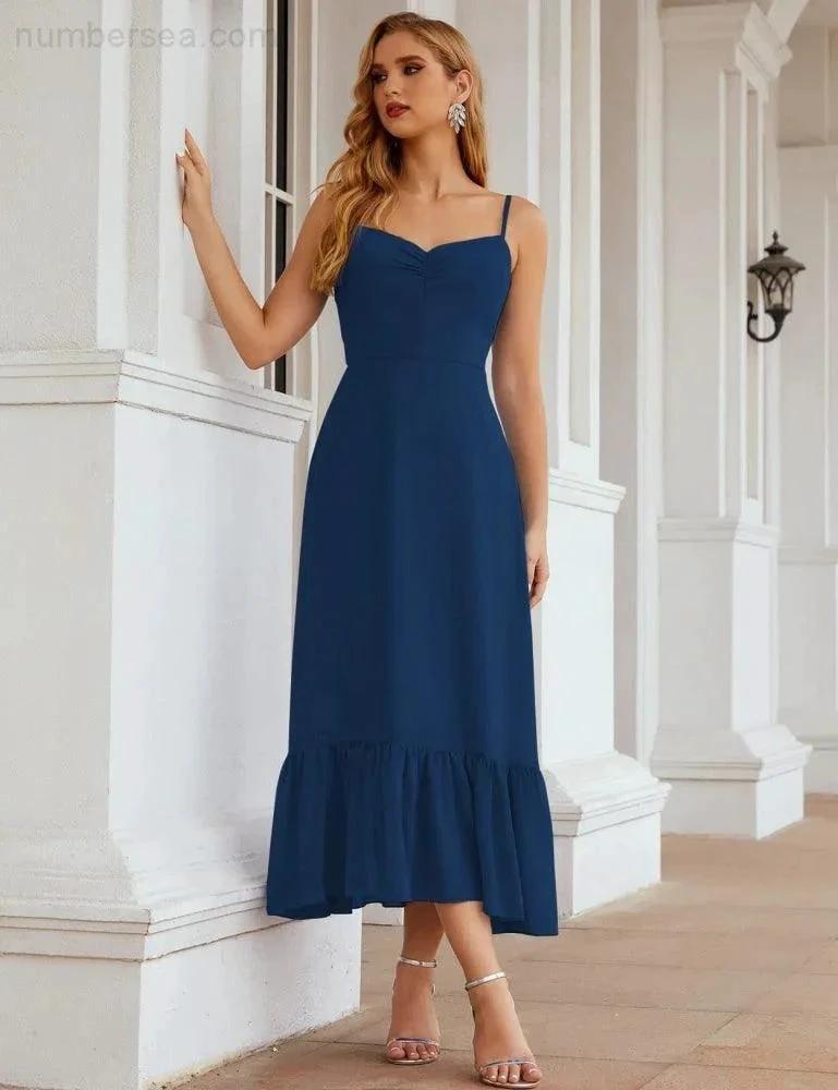 Numbersea Spaghetti Strap Chiffon Bridesmaid Dress Ankle Length Formal A Line Cocktail Party Homecoming Dress for Juniors SEA28028 by numbersea