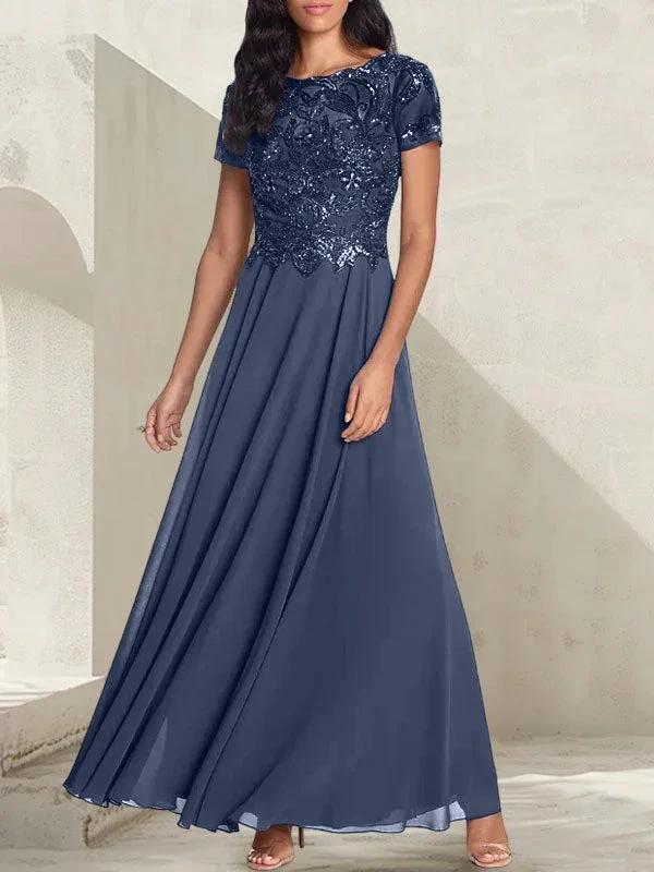 Charcoal Grey A-Line Scoop Long Mother of the Bride Dress With Beadings by Dreamylily