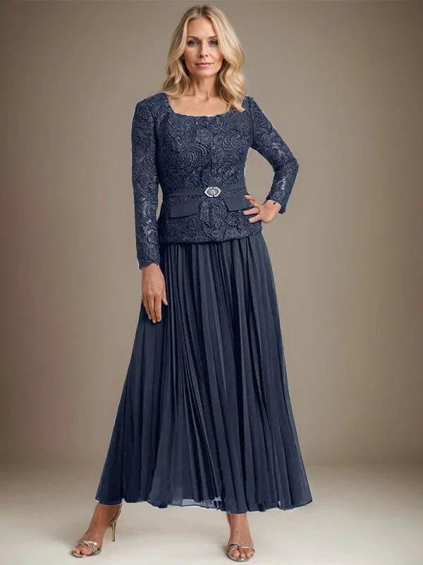 A-line Square Ankle-Length Chiffon Mother of the Bride Dress With Pleated by Dreamylily
