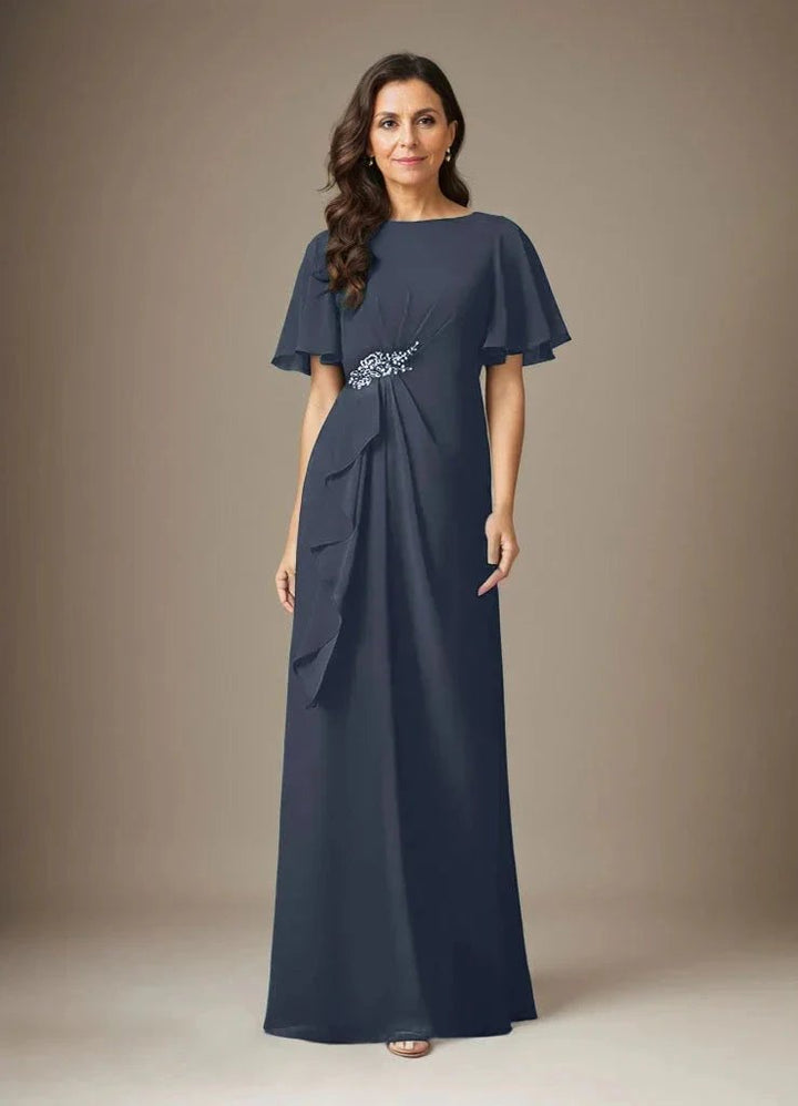 Dark Navy Sheath Beaded Chiffon Dress by Dreamylily