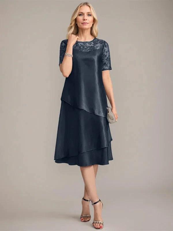 A-Line Scoop Knee-Length Mother of the Bride Dress With Applique &amp; Sequins by Dreamylily