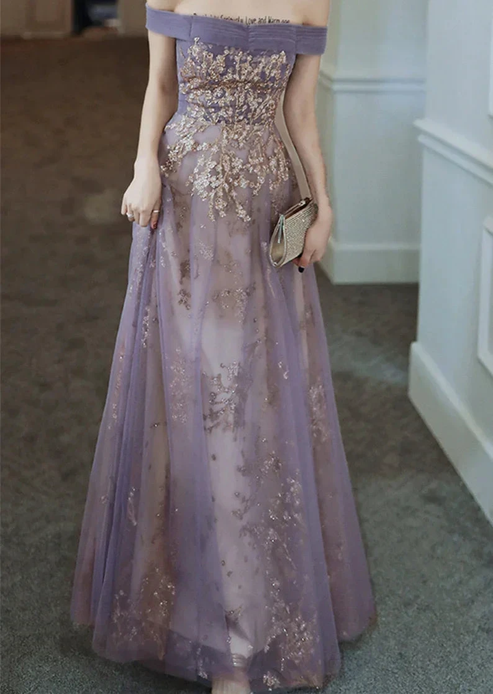 Dreamy Purple Prom Dress off Shoulder Evening Dress Elegant Long Banquet Dress Sleeveless Party Dress Girl Graduation Dress Y4286 by simplepromdress