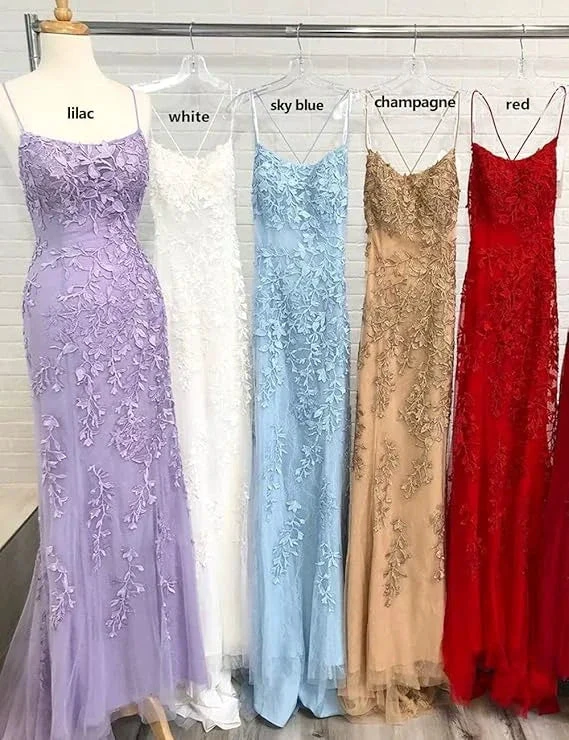 Pink Mermaid Lace Tulle Prom Dress Lace-up Back Evening Dress Y2902 by simplepromdress