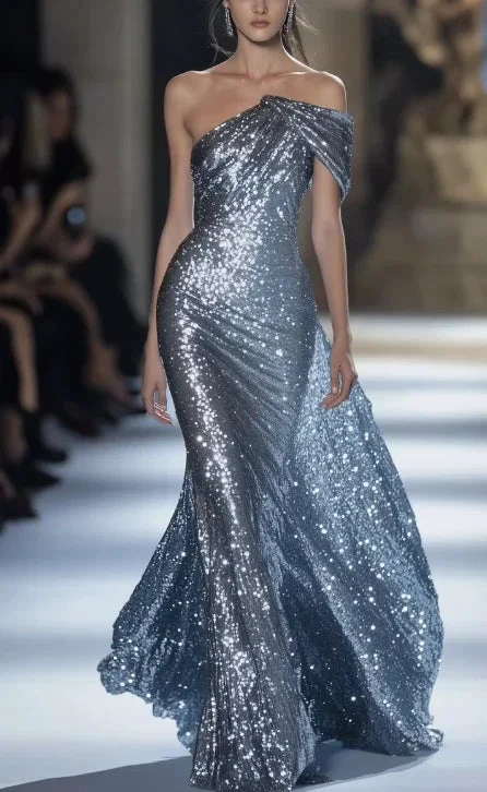 Glitter One Shoulder Sequins Mermaid Prom Dress Long Evening Dress Y8349 by simplepromdress