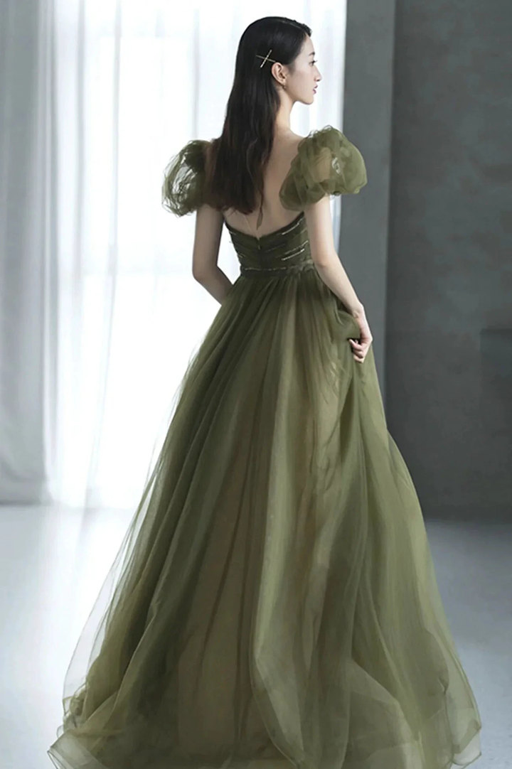 Green tulle long prom dress green evening dress Y623 by simplepromdress