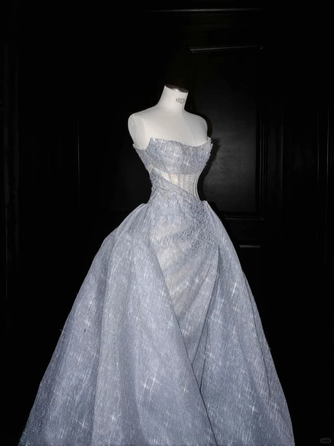 Glitter Strapless Blue Tulle Sequins A Line Prom Dress Evening Dress,Formal Wedding Dress Y8676 by simplepromdress