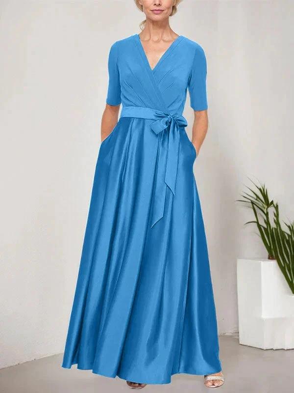 Surplice Neckline Ballgown with Full Satin Skirt &amp; Jersey Bodice by Dreamylily
