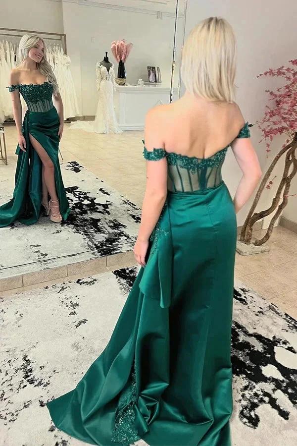 Off-Shoulder Mermaid Floral Long Prom Dress with Slit PSK502 by pgmdress