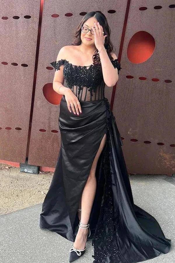 Off-Shoulder Mermaid Floral Long Prom Dress with Slit PSK502 by pgmdress