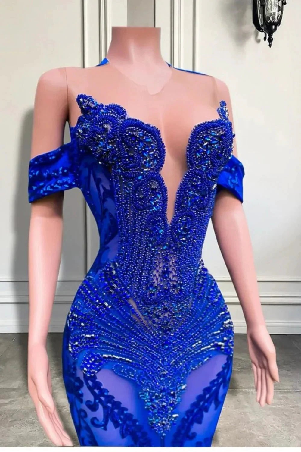 Charming Off-The-Shoulder Sequined Royal Blue Mermaid Prom Dresses by BIZTUNNEL