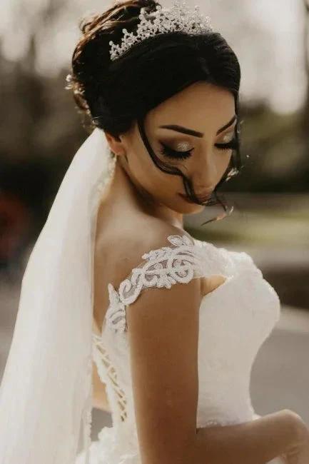 Off the shoulder White Garden Ball Gown Wedding Dress by misshow.com
