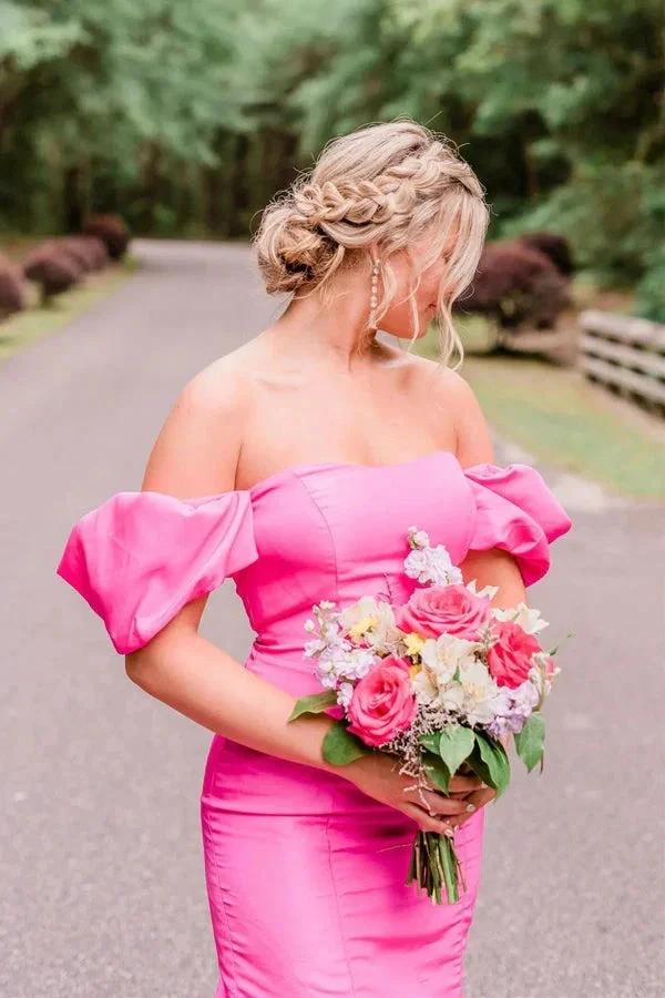 Off Shoulder Strapless Mermaid Long Hot Pink Prom Dress PSK571 by Pgmdress