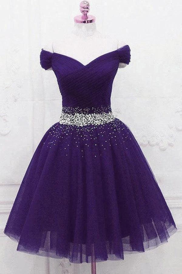 Off The Shoulder Black Homecoming Dress Tulle Short Prom Dress PD468 by pgmdress