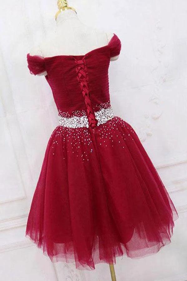 Off The Shoulder Black Homecoming Dress Tulle Short Prom Dress PD468 by pgmdress