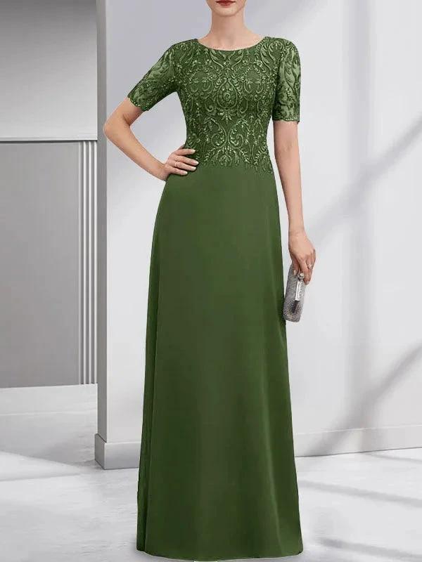 A-line Scoop Floor-Length Lace Chiffon Mother of the Bride Dress With Sequins by Dreamylily