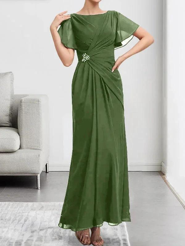 A-line Scoop Illusion Tea-Length Chiffon Lace Mother of the Bride Dress With Beading Sequins by Dreamylily
