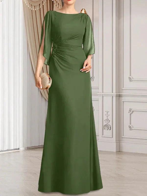 Sheath/Column Scoop Floor-Length Chiffon Mother of the Bride Dress With Pleated Beading by Dreamylily