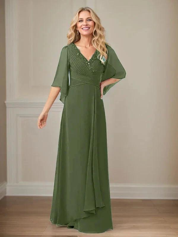 A-Line V-Neck Long Sequins Chiffon Mother Dress by Dreamylily