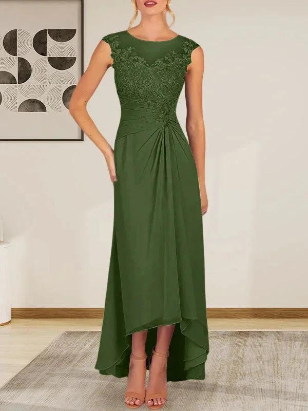 Champagne A-Line Scoop Lace Chiffon Dress by Dreamylily
