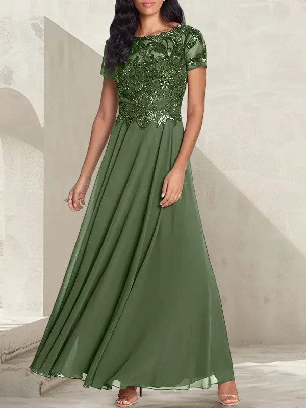 Charcoal Grey A-Line Scoop Long Mother of the Bride Dress With Beadings by Dreamylily