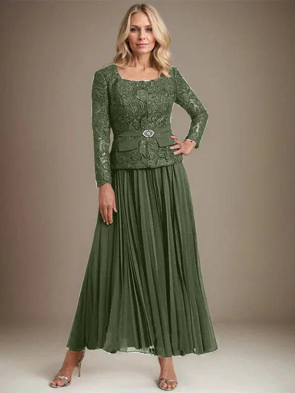 A-line Square Ankle-Length Chiffon Mother of the Bride Dress With Pleated by Dreamylily