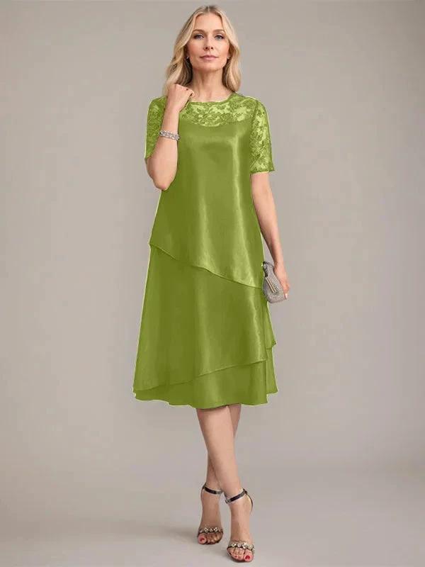 A-Line Scoop Knee-Length Mother of the Bride Dress With Applique &amp; Sequins by Dreamylily