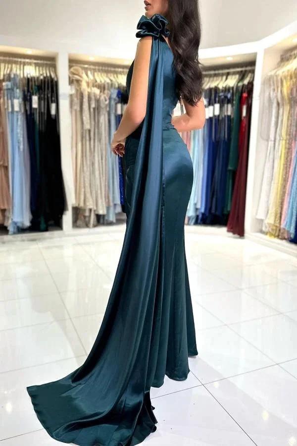 Chic One-Shoulder Sleeveless Floor-Length Split Front Prom Dresses by BIZTUNNEL