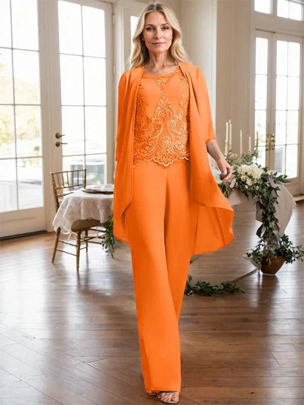 Separates Jumpsuit/Pantsuit Scoop Floor-Length Chiffon Lace Mother of the Bride Dress With Beading Sequins by Dreamylily